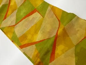 手織り紬幾何学模様織出し名古屋帯